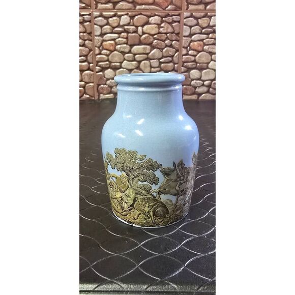 Prattware Blue Boar Hunt Scene Meat Paste Jar - Picture 2 of 12